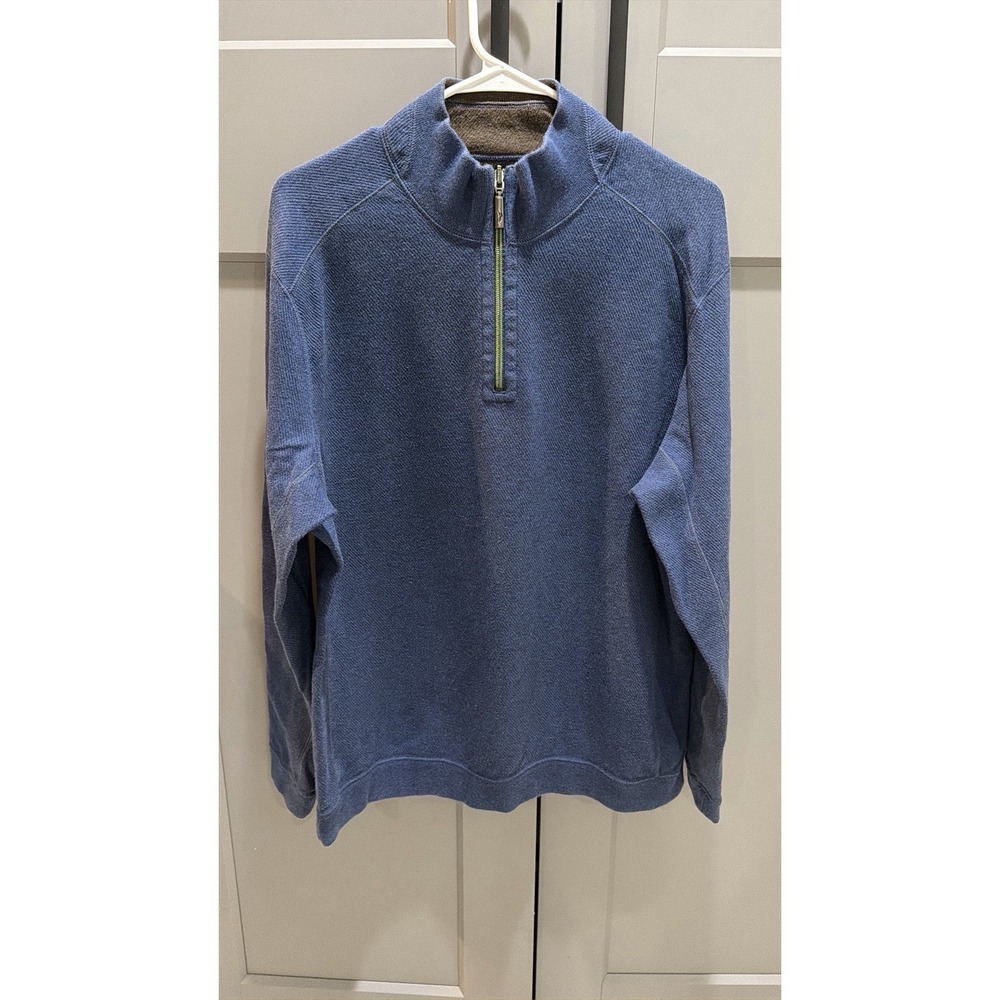 Tommy Bahama Pullover Mens Blue / Brown Quarter Zip Reversible Large EUC